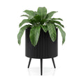 GIANTEX 16 Inch Plant Pot with Stand, Mid-Century Modern Fluted Planter | Built-in Drainage Holes, Tapered Legs, Metal