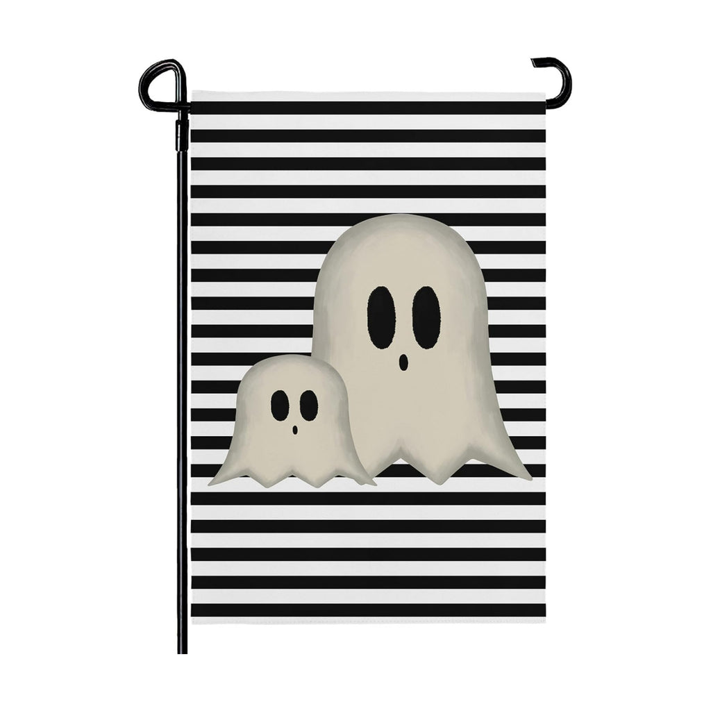 Halloween Garden Flags 12x18 Inch Ghost Black and White Stripes Small Flags for Outside Holiday Scary Yard Flag for Lawn Outdoor Decorations Sign