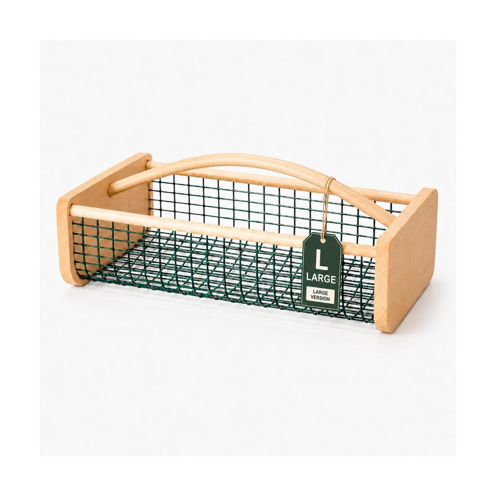Large Garden Harvest Basket for Vegetables | Wooden Garden Hod with Handle, Coated Metal Mesh Produce Caddy for