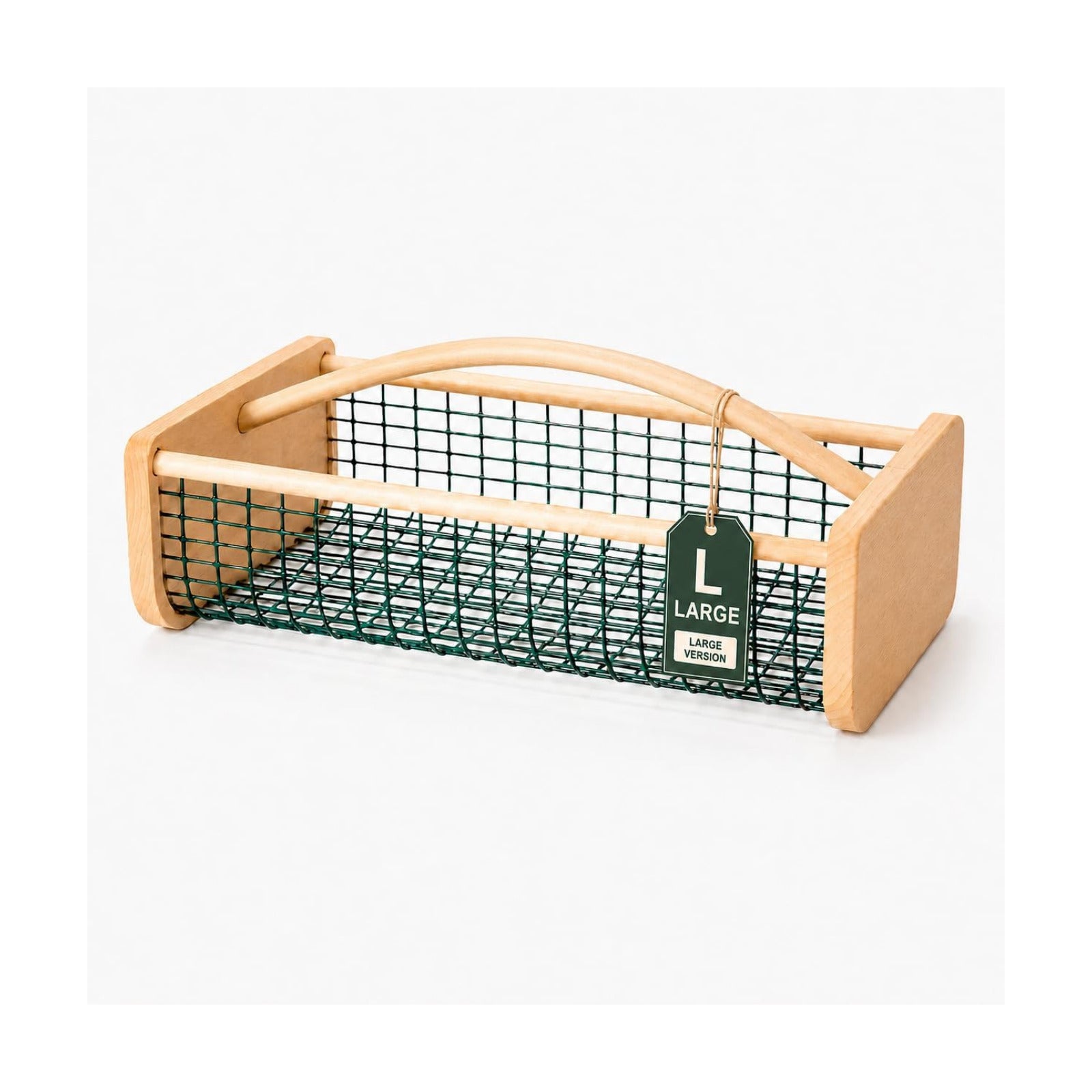 Large Garden Harvest Basket for Vegetables | Wooden Garden Hod with Handle, Coated Metal Mesh Produce Caddy for