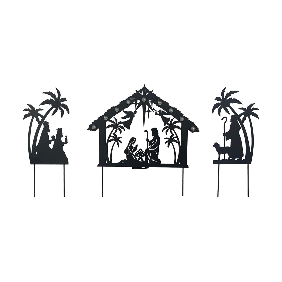Solar Lighted Nativity Scene Garden Decor, Outdoor Christmas Yard Lawn Holiday Party Ornament