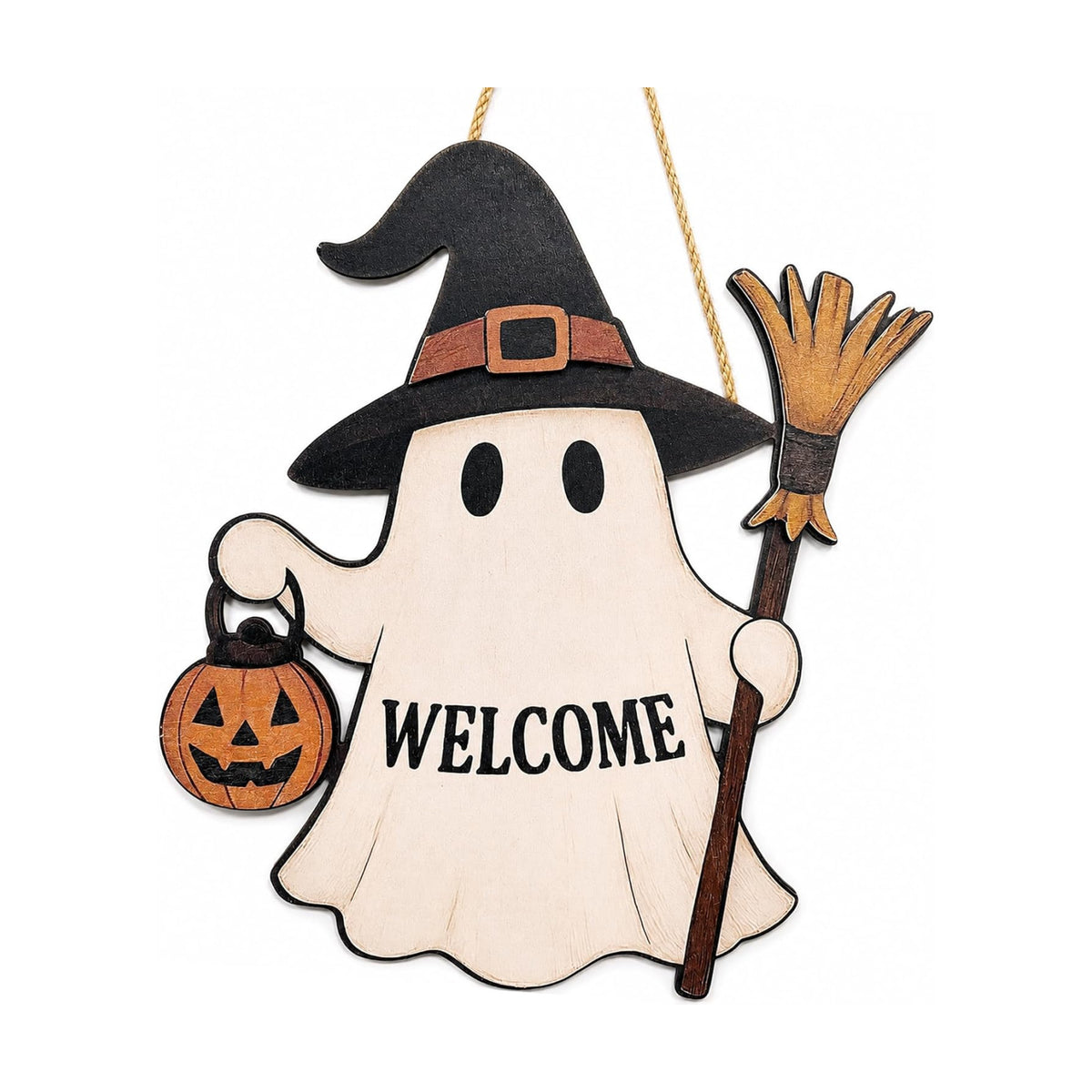 Halloween Decorations - Halloween Wooden Ghost Welcome Sign for Front Door