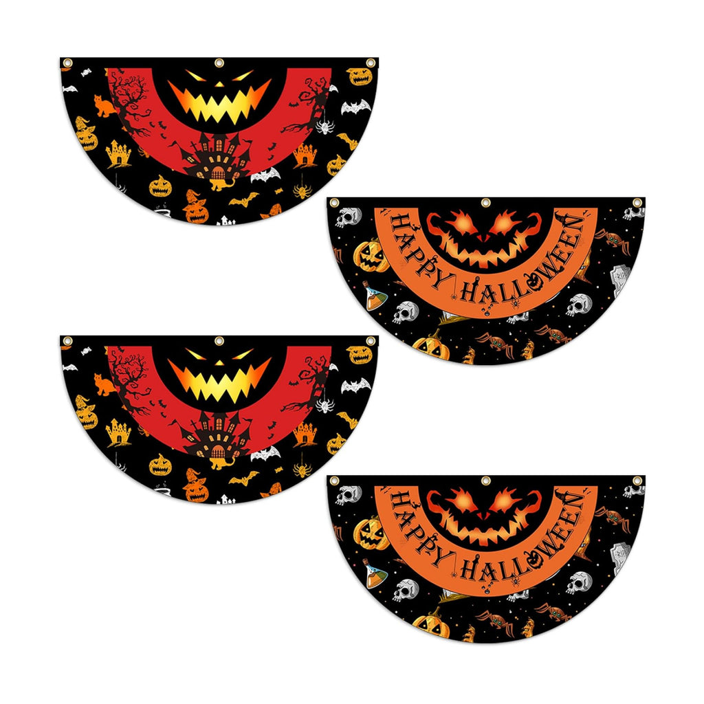 4 Pcs Happy Halloween Fan Flag Banner, Monster Eyes Yard Fence Wall Hanging Bunting Flag - Indoor/Outdoor Decoration, 1.5x3 Ft