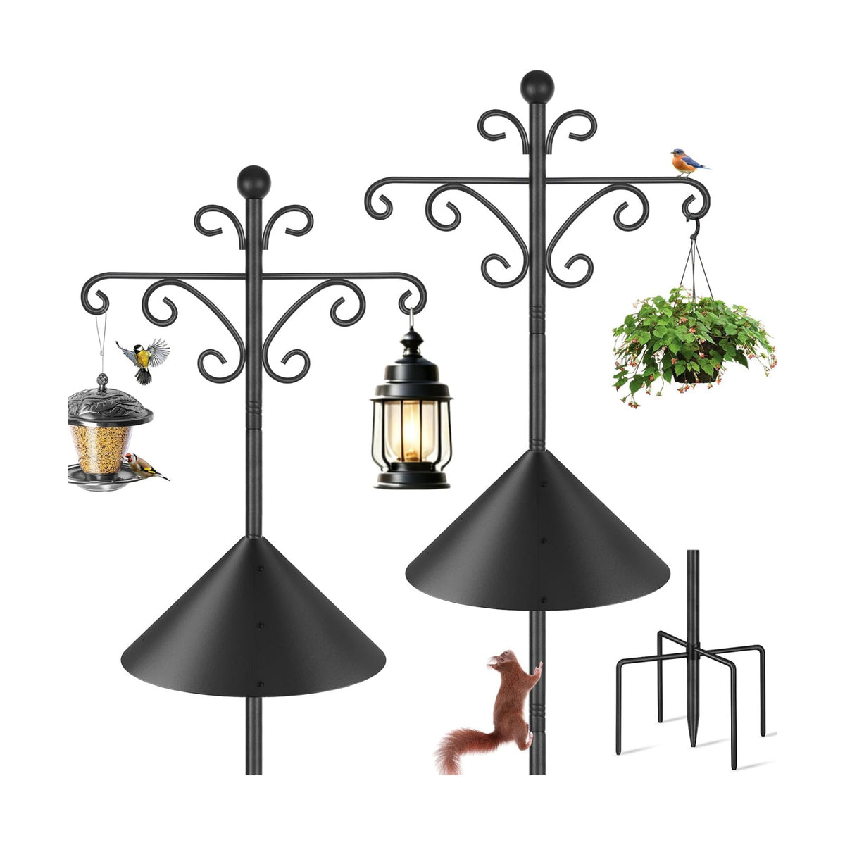 KOLAKO 2 Pack Shepherd Hooks for Outdoor,76 Inch Bird Feeder Pole Squirrel Proof Heavy Duty Double Shepherds Hook for Bird Feeder, Garden Plant, Solar Light