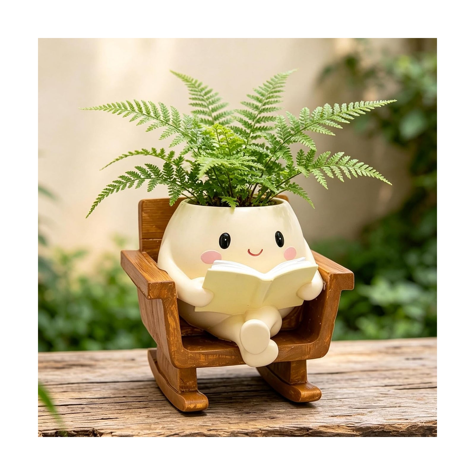 Cute Rocking Chair Smiley Face Planter Pot for Indoor Outdoor | Unique Book Garden Plant Pots with Drainage, Funny