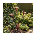 Antique Copper Flamed Three Calla Lilies Garden Stake with Bell, 24 in Handcrafted Metal Flower Yard Decor, Rustproof