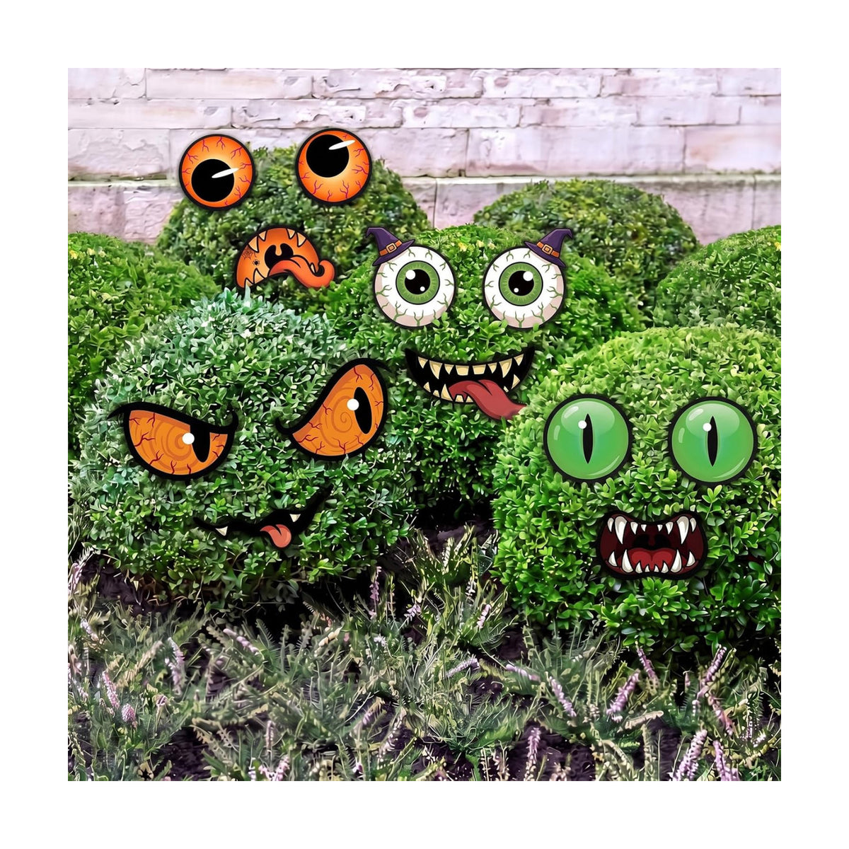 Junkin 12 Pcs Big Halloween Bush Eyes and Mouths, 4 Styles Yard Decorations