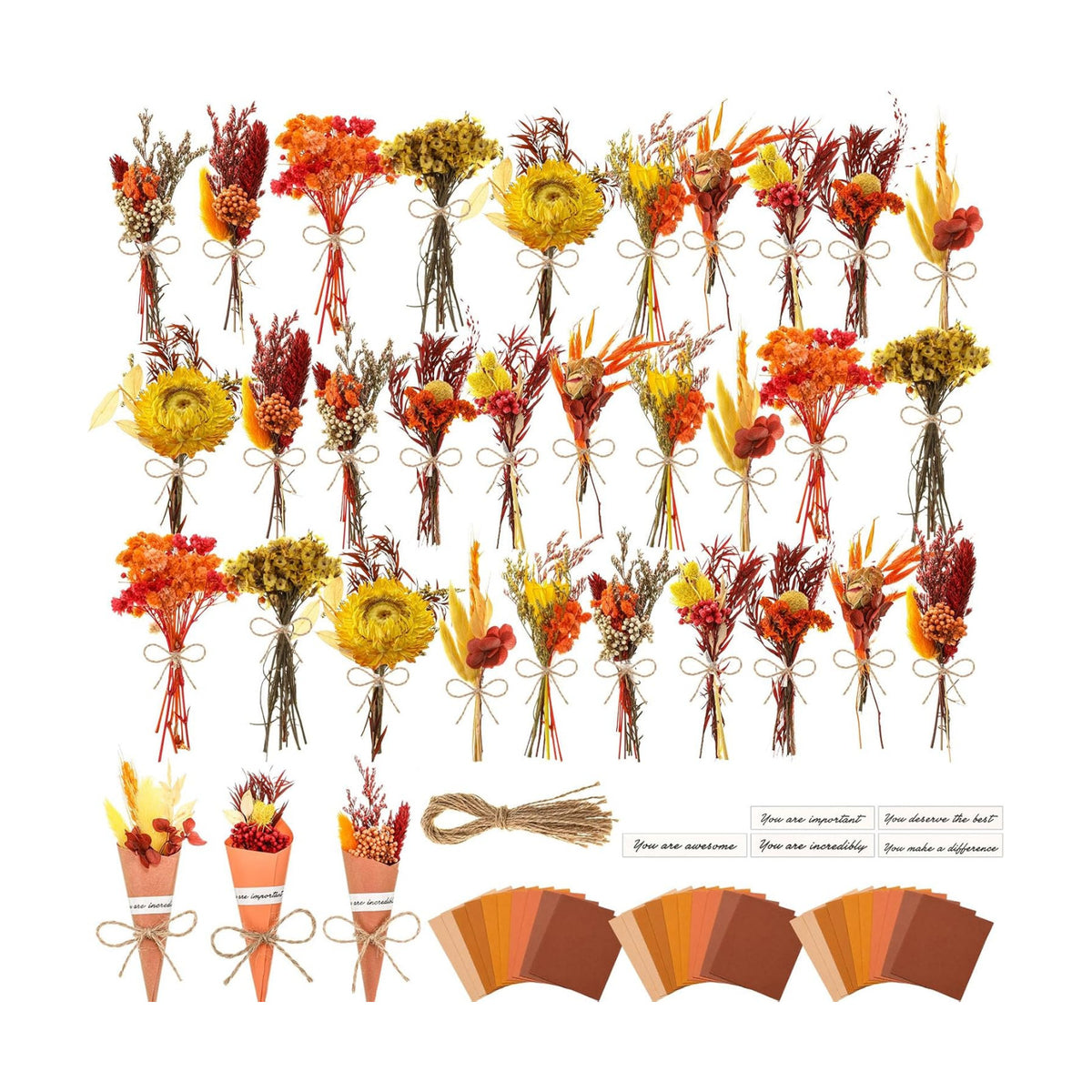 30 Set Mini Dried Flower Bouquet for Craft with Stem, Fall