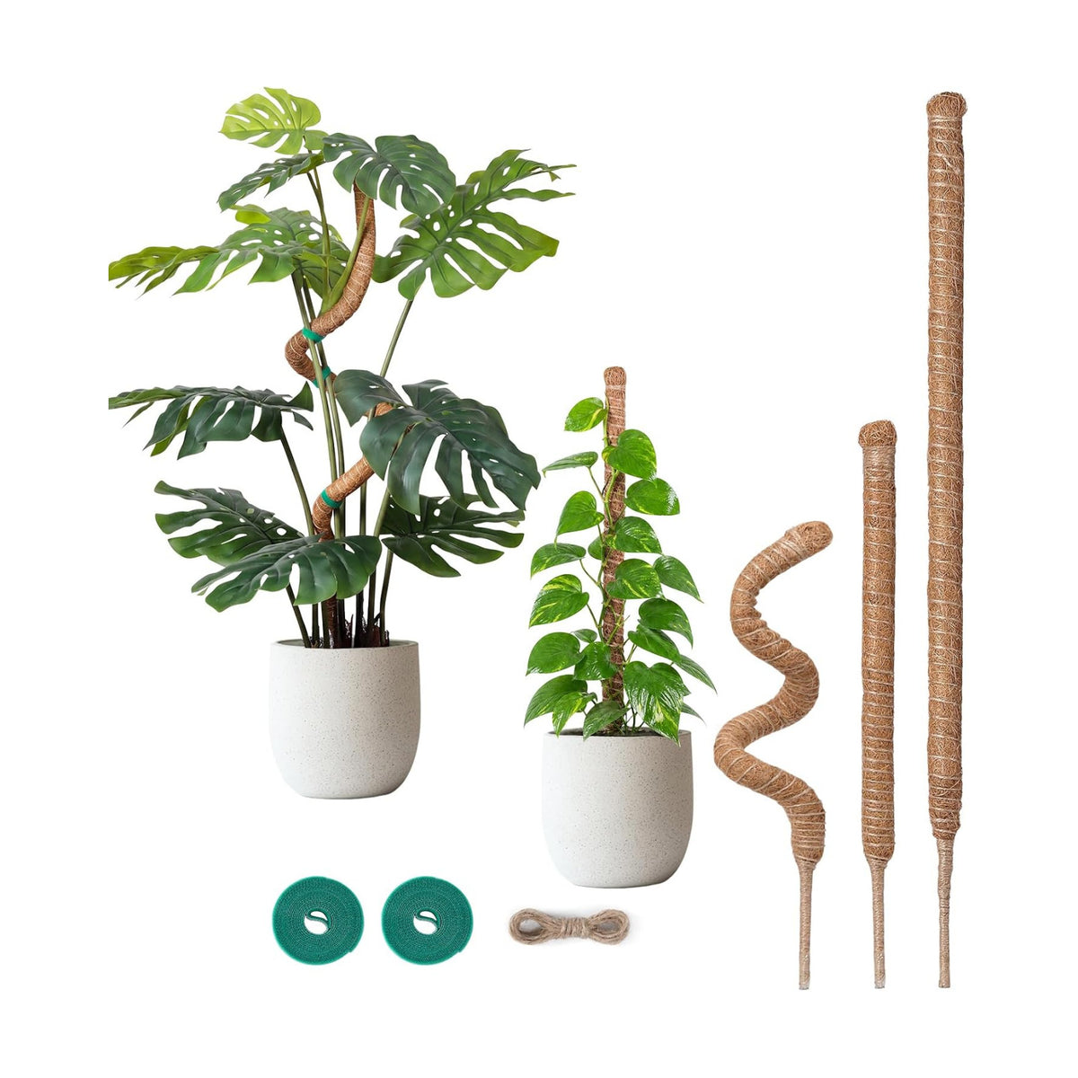 3 Pack Moss Pole Monstera Plant Support, 2 Pack 28" & 1 Pack 48" Bendable Plant Stakes Made of Real Coco Coir Support for Climbing Indoor Plants, Tall Moss Stick Trellis for Potted Climbers