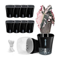 8 Pack 4" Self Watering Pots for Indoor Plants, Clear Inner Cup, Small Black Plastic Planters, Water Level Indicator, Drainage Holes, Extra 3ft Wick, Cuttings,Seedlings,Herb,African Violets