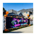 118"x35" Extra Large Happy Halloween Banner Big Spooky Halloween Backdrop for Giant Outdoor Yard Easy Hang with Ropes&Grommets–Perfect for Fence, Porch, Garden, Haunted House Party Signs (Neon Reaper, 118"x35")