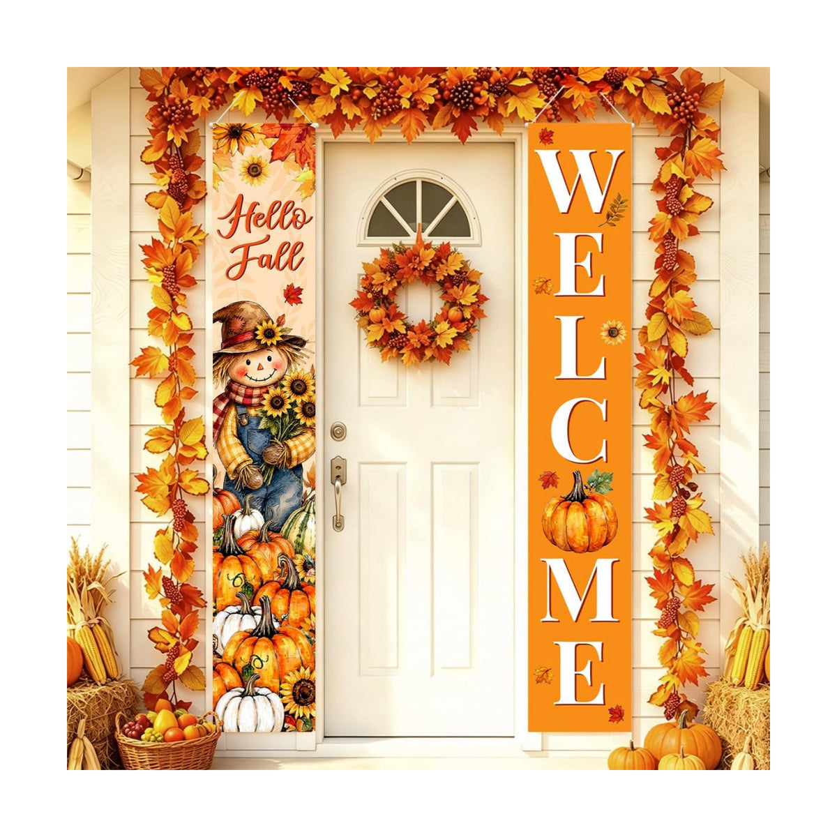 Fall Welcome Banner Porch Sign Hello Fall Banner Front Door Outdoor Decor