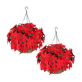 Set of 2 Artificial Poinsettia Hanging Baskets, UV Resistant Fake Red Christmas Flowers, Faux Xmas Floral Arrangement for Front Porch Patio Outdoor Holiday Decor