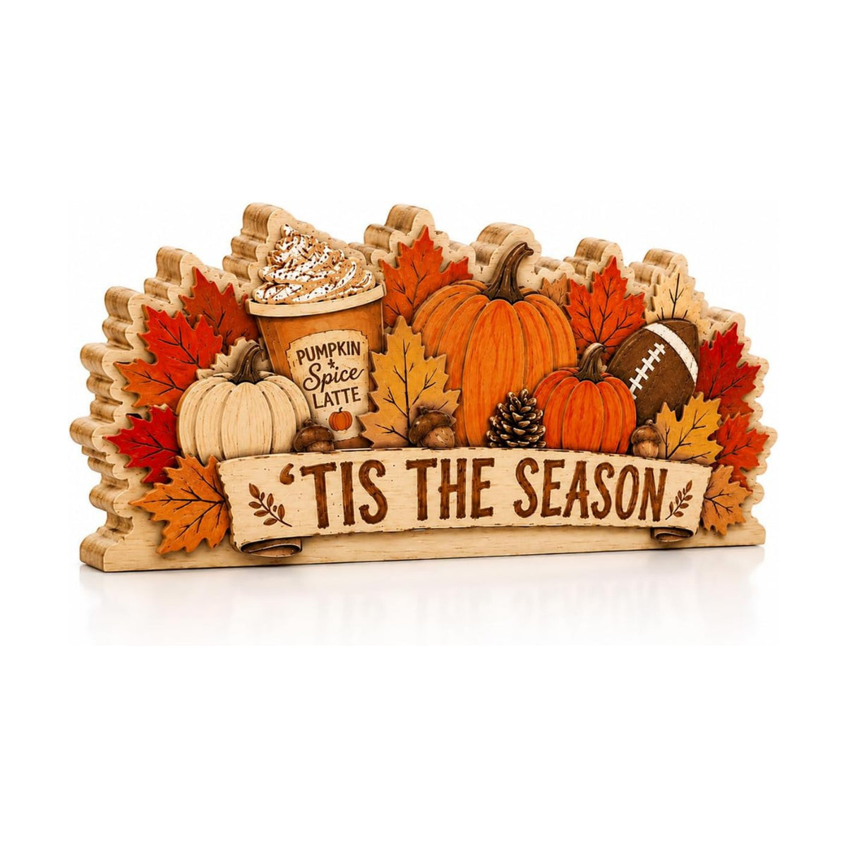 Fall Pumpkin Decor Wooden Sign, Tis the Season Football Tabletop Decor