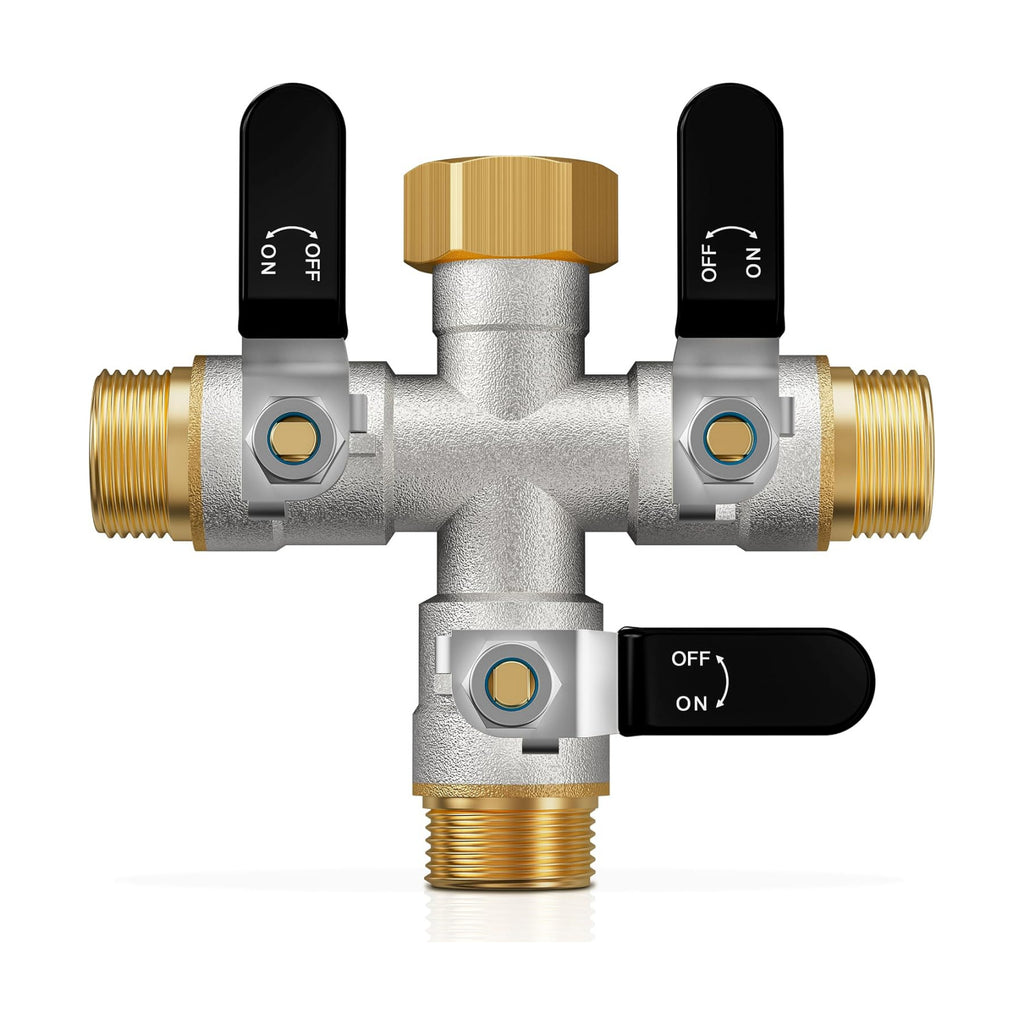 3 Way Hose Splitter, Heavy Duty Brass Garden Water Hose Splitter | Full Flow Design, Rust-Resistant Nickel-Plated