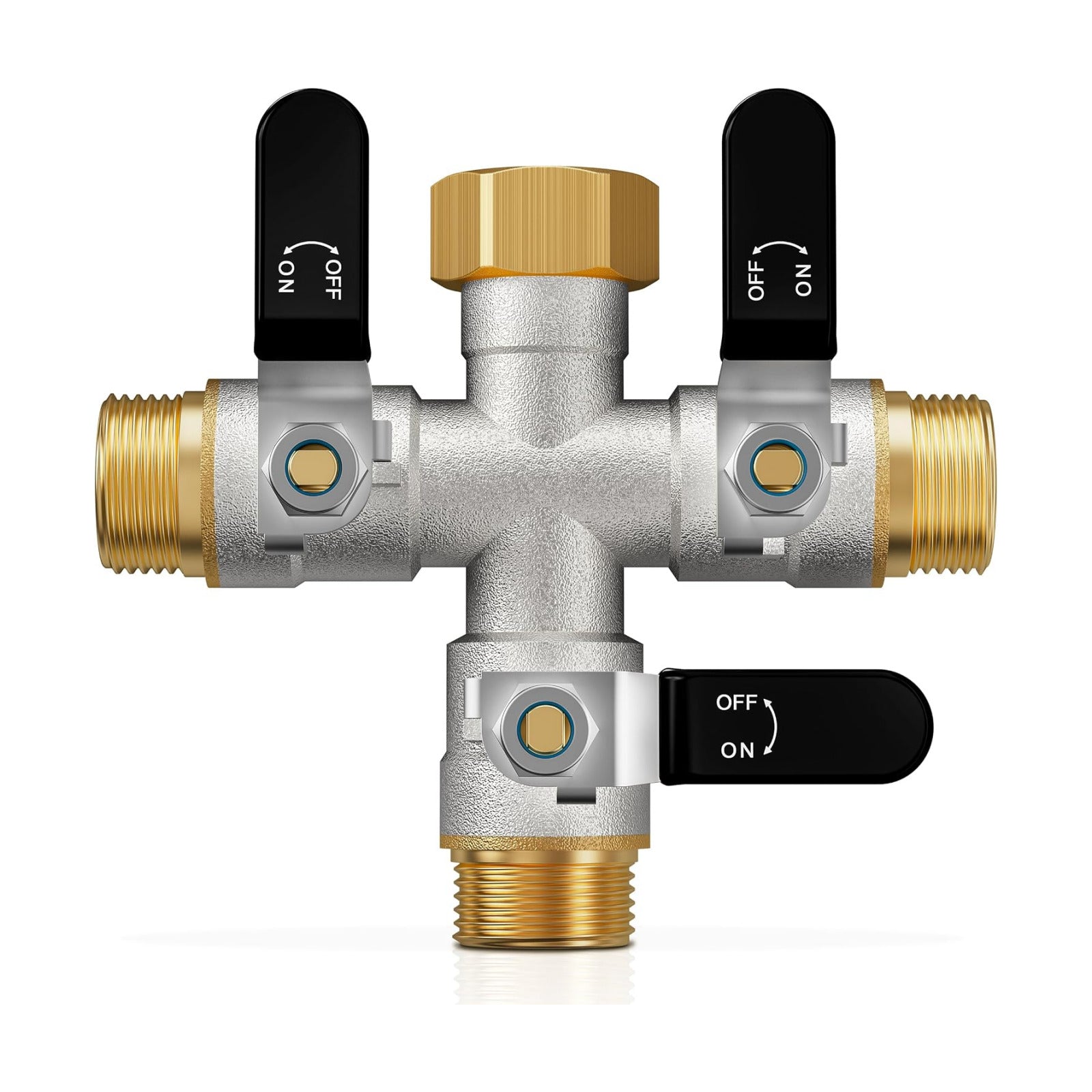 3 Way Hose Splitter, Heavy Duty Brass Garden Water Hose Splitter | Full Flow Design, Rust-Resistant Nickel-Plated