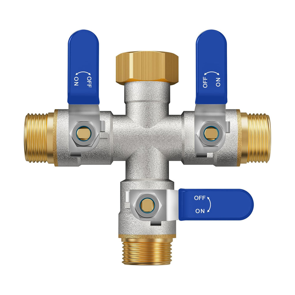 3 Way Hose Splitter, Heavy Duty Brass Garden Water Hose Splitter | Full Flow Design, Rust-Resistant Nickel-Plated
