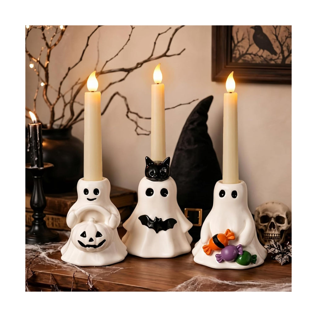 Havawish 3 Pcs Halloween Ghost Candlestick Holder Cute Ghost Candle Holder