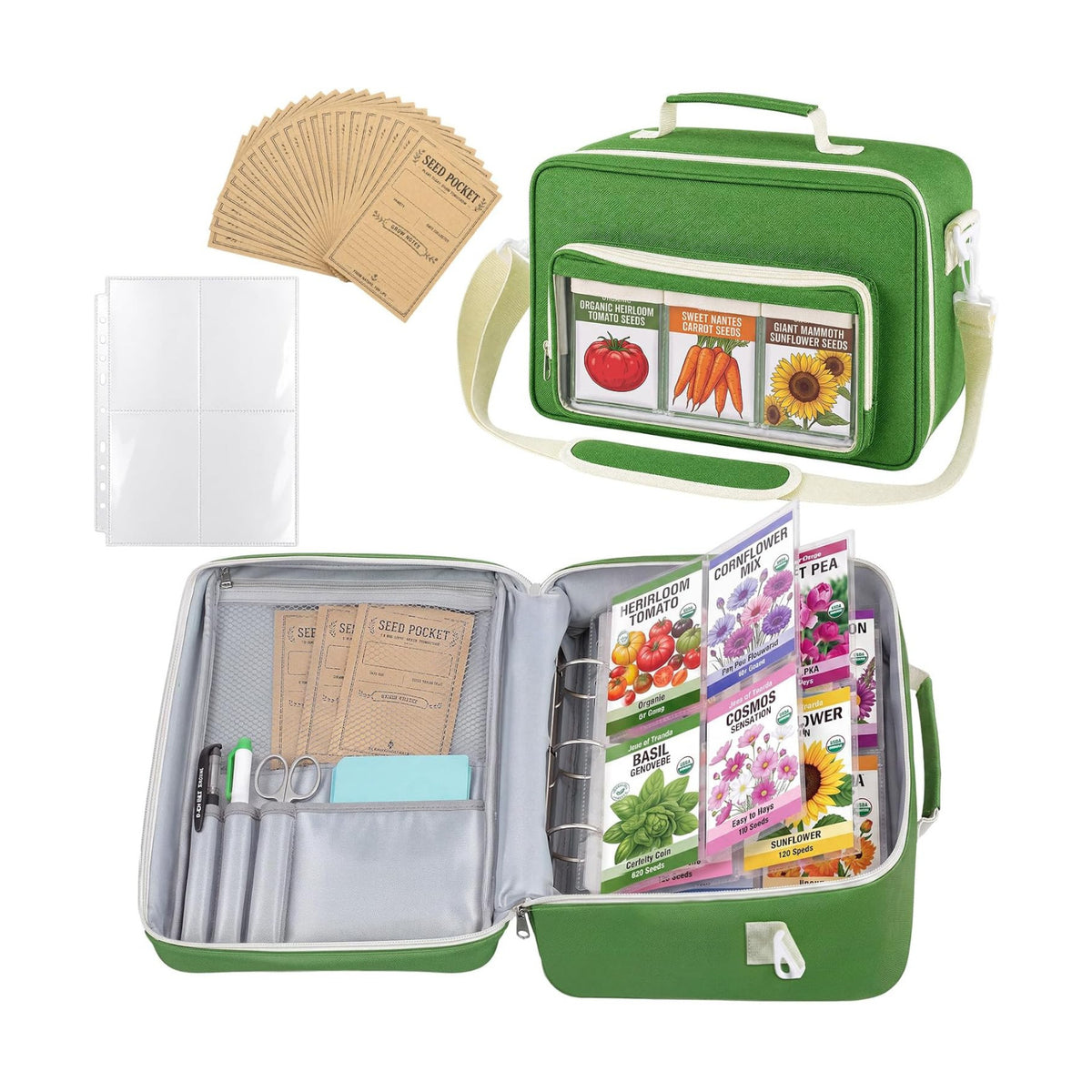 Seed Storage Organizer Binder with 50 Sheet Protectors Holds 200 Packets