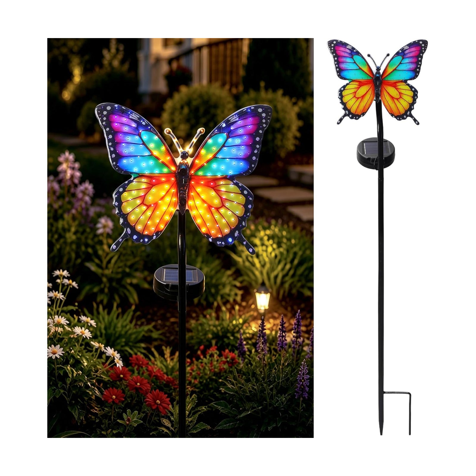 Solar Butterfly Garden Stake Light, 39.4" Outdoor Solar Garden Decor Light, Rainbow Glow Acrylic Butterfly, Auto On/Off