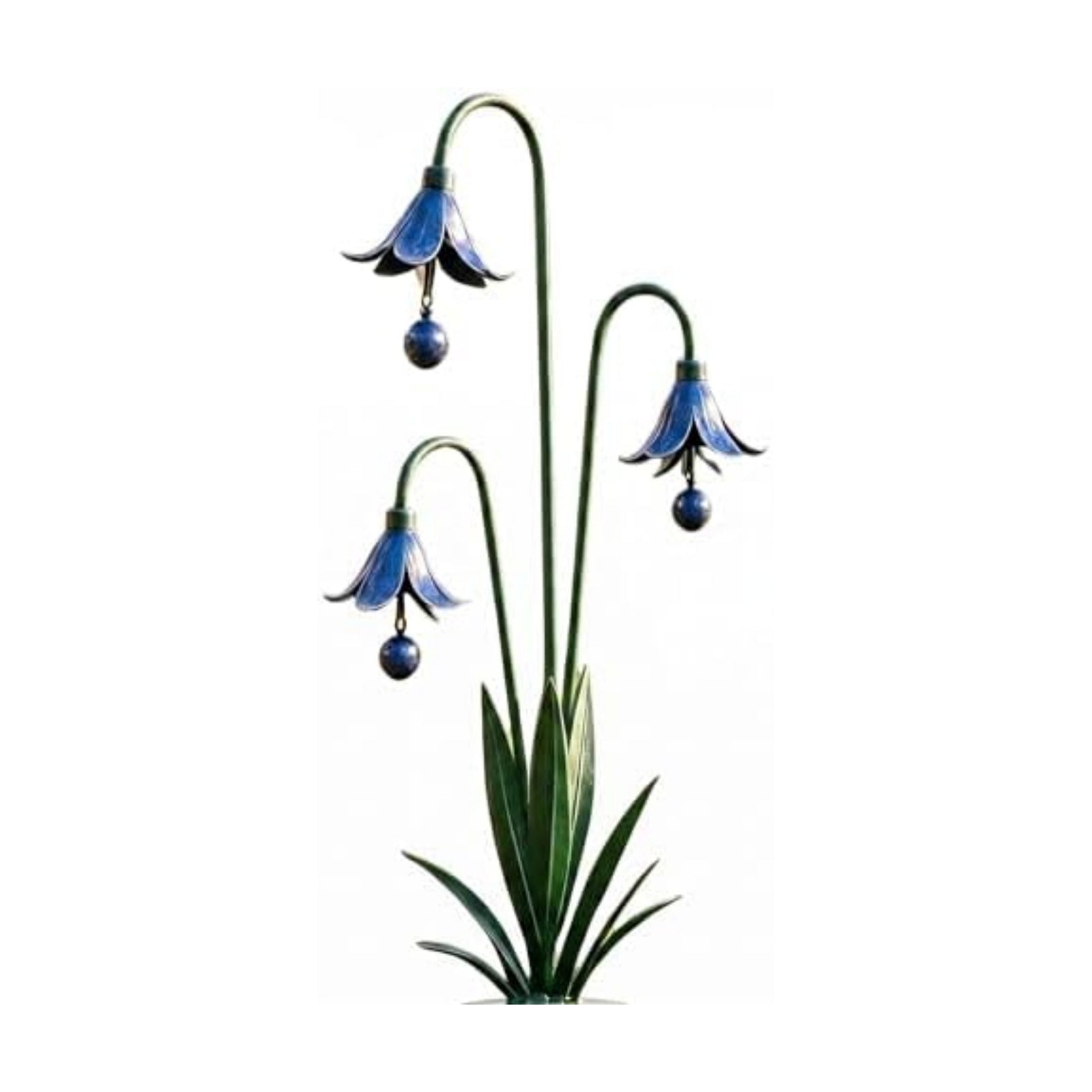 Triple Bluebell Metal Garden Stake with Bells, Handcrafted Yard Decor | Solid metal structure, rust & weather resistant