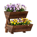 2-Tier Vertical Wooden Raised Garden Bed, Garden Planter Box,Carbonized | Freestanding Wood Flower Rack, Planter Box