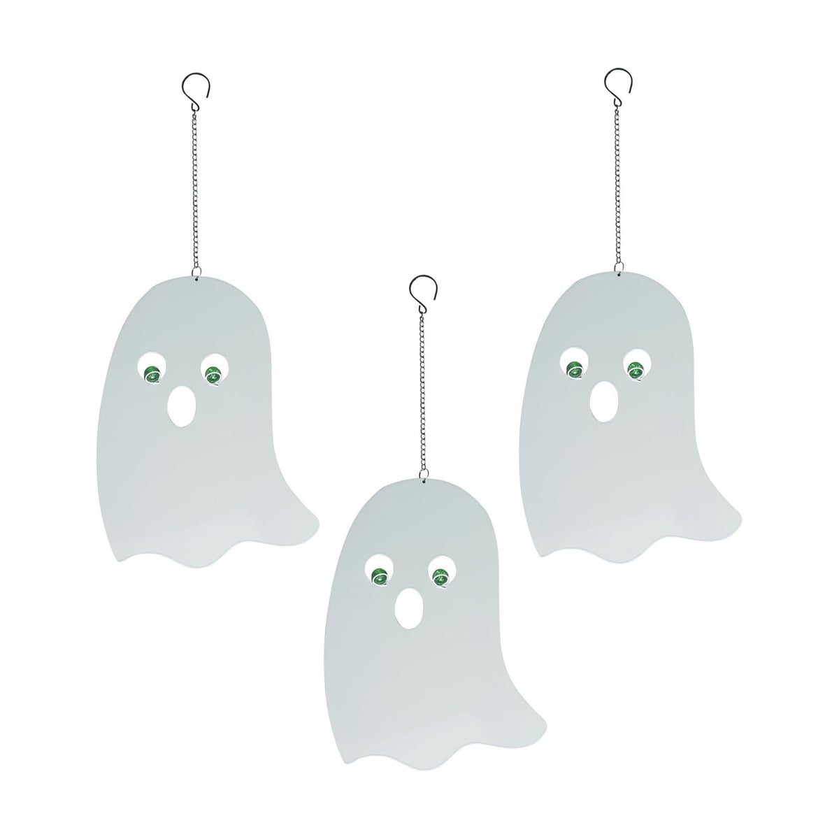 Halloween Glow in The Dark Metal Ghost Pendant Set of 3, Indoor Outdoor Hanging Decor Ornament