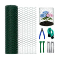 16in x 33ft PVC Coated Chicken Wire Mesh Fence | Garden Fencing Netting & Plant Protectors from Animals Kit with 100