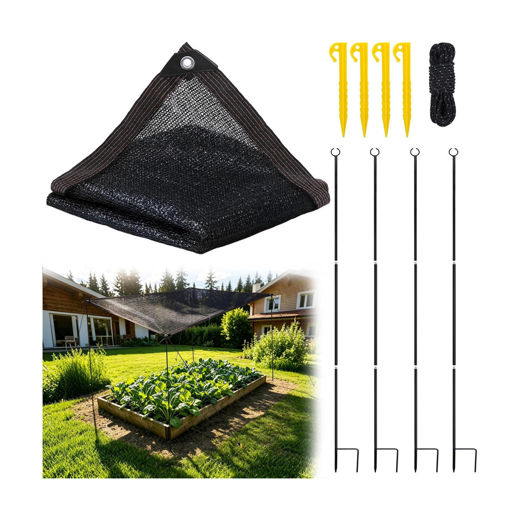 Garden Shade Cloth Kit for Plants, 80% Plant Shade Canopy with Metal Poles | 6.5 x 3.3 FT Sun Shade Cover for Raised