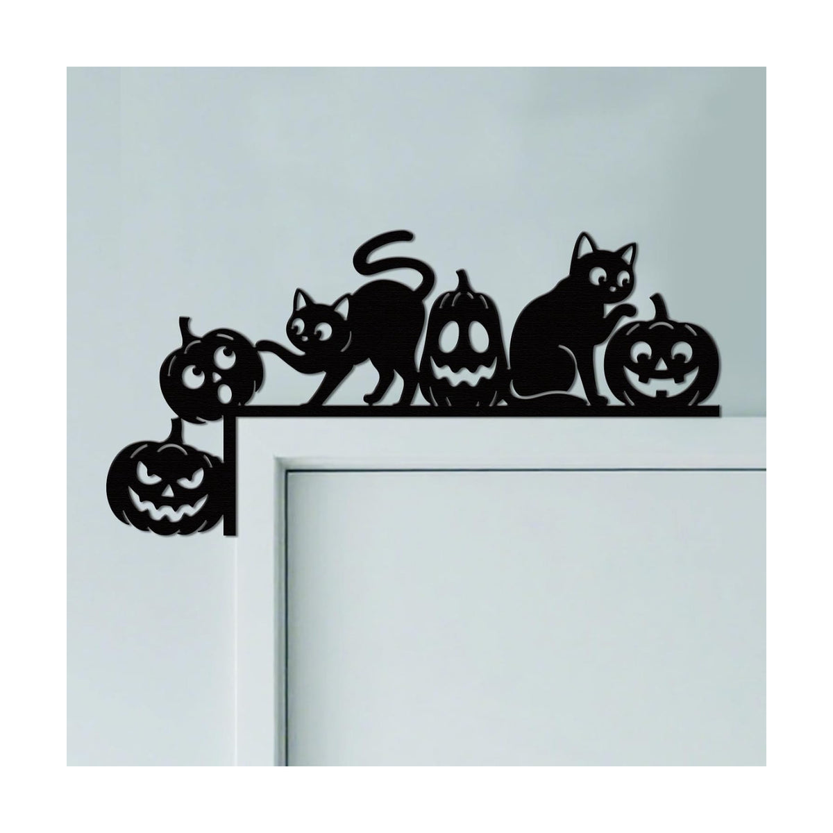 CUTHOLLOW Halloween Black Cat and Pumpkin Door Topper Sign Wall Art Decor