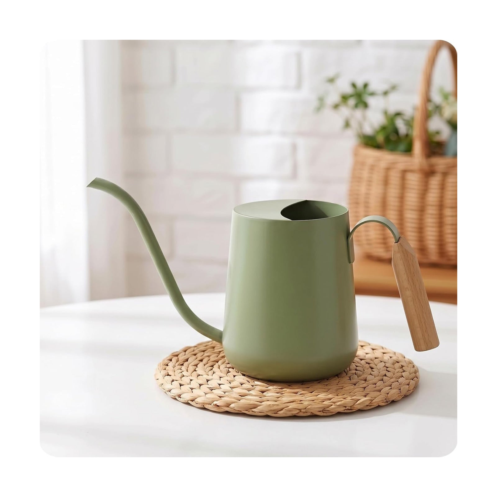 Baffect Watering Can Indoor Plants with Long Spout, 1L / 35oz (Sage Green) | Small Metal Watering Pot For Houseplant