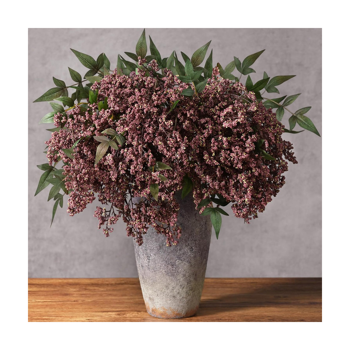 6Pcs 43In Faux Berry Stems, Artificial Nandina Fall Decor, Dusty Plum