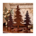 Shimeyao 3 Pcs Metal Pine Tree Decor, Rusty Christmas Decor with Wood Base