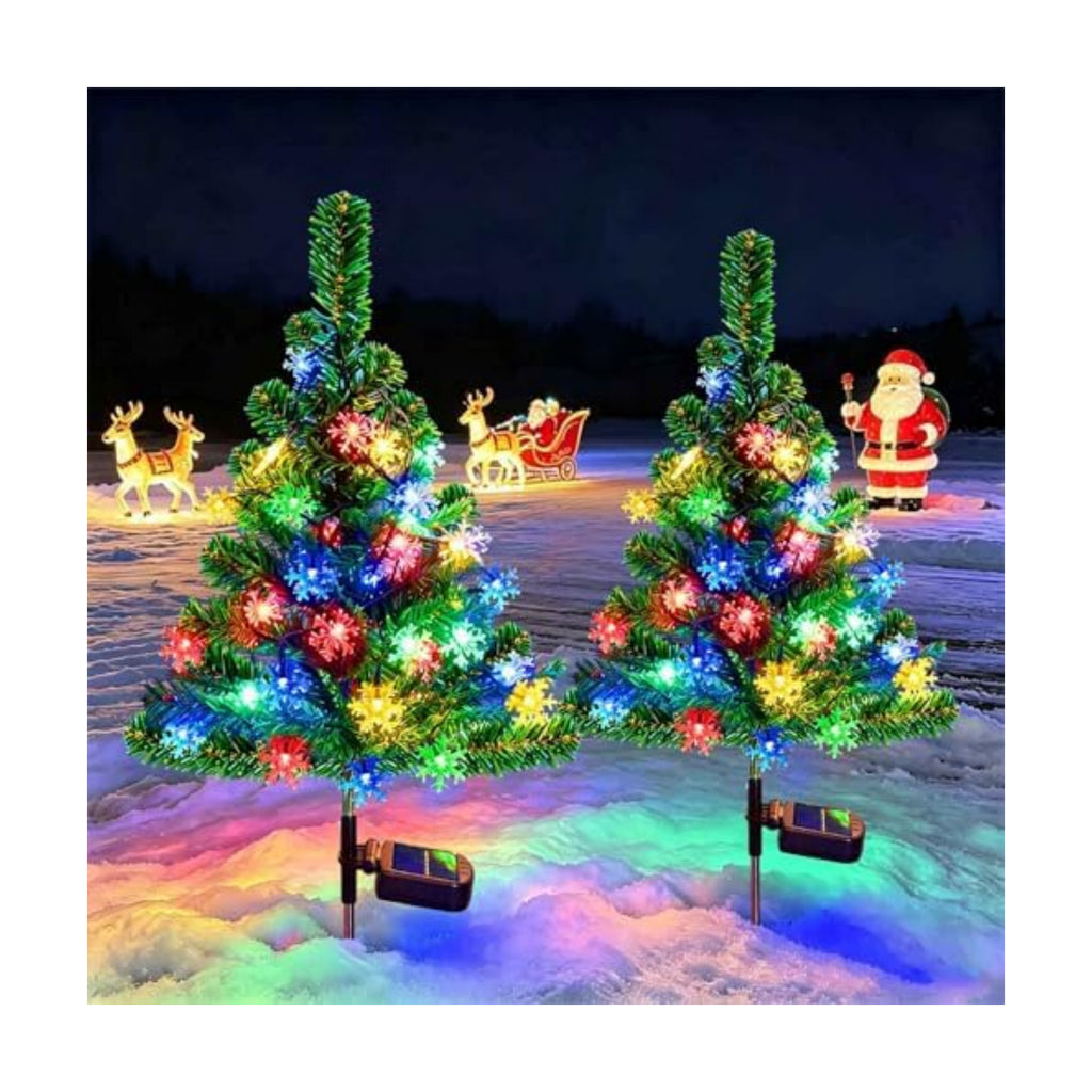 Windpnn 2-Pack 2.6FT Solar Christmas Tree Outdoor Christmas Decorations for Outsdie Garden, Patio, Yard, Pathway, Cemetery Decor (with 40 Snowflake Lights, Waterproof)