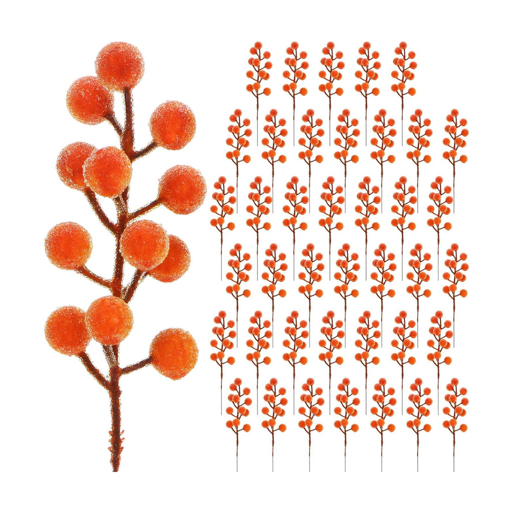 Suncalla 40 Pcs Fall Frosted Berry Stem, Floral Picks,Yellow Red,Scatter