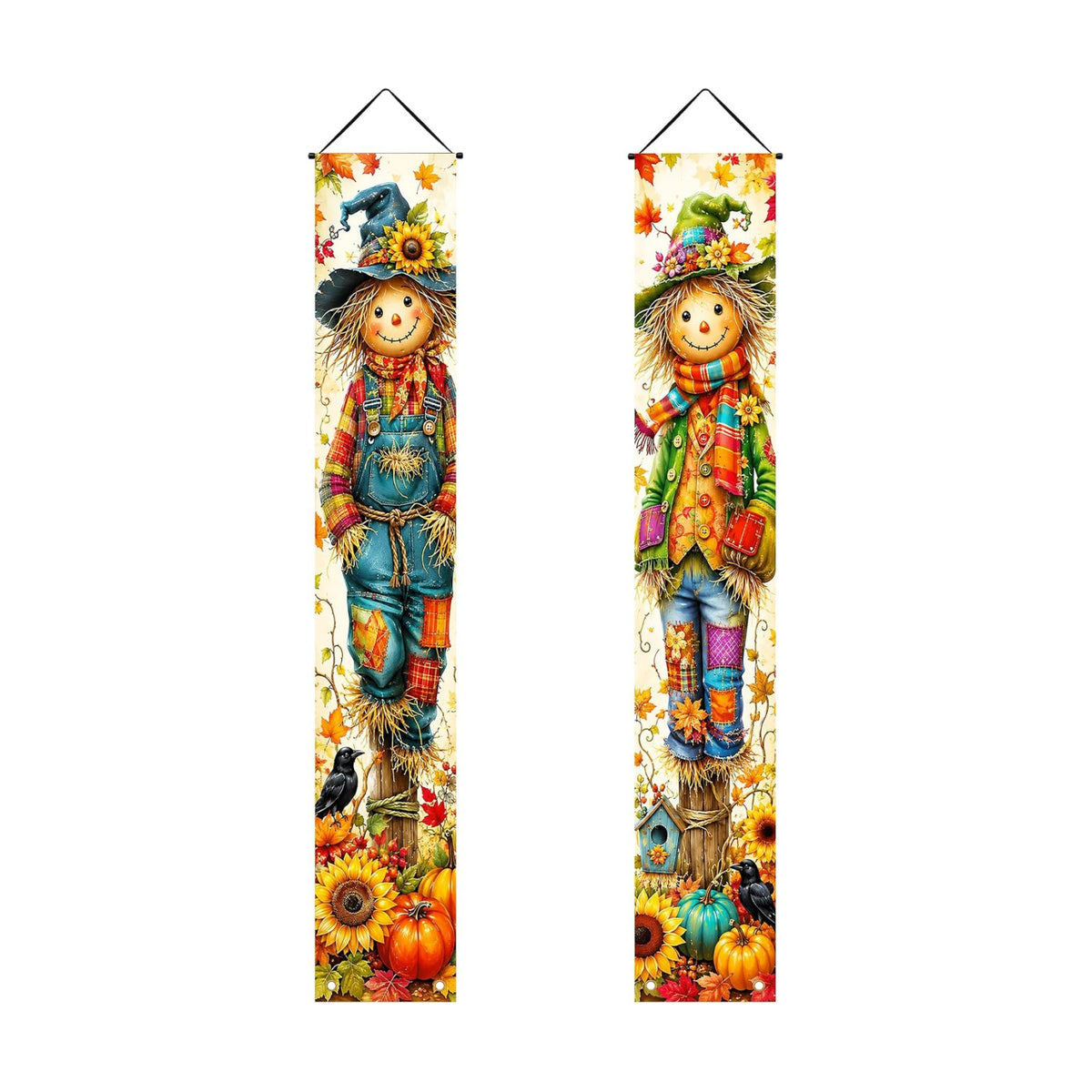 2 Piece Scarecrow Porch Banners 71 x 12 Inch Thanksgiving Door Decorations