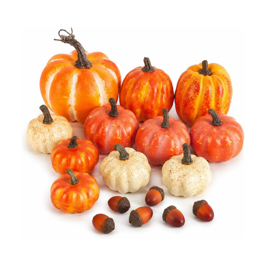 18Pcs Stacked Mini Faux Artificial Foam Pumpkins for Fall Autumn Decorations, Thanksgiving Halloween Table Decorating