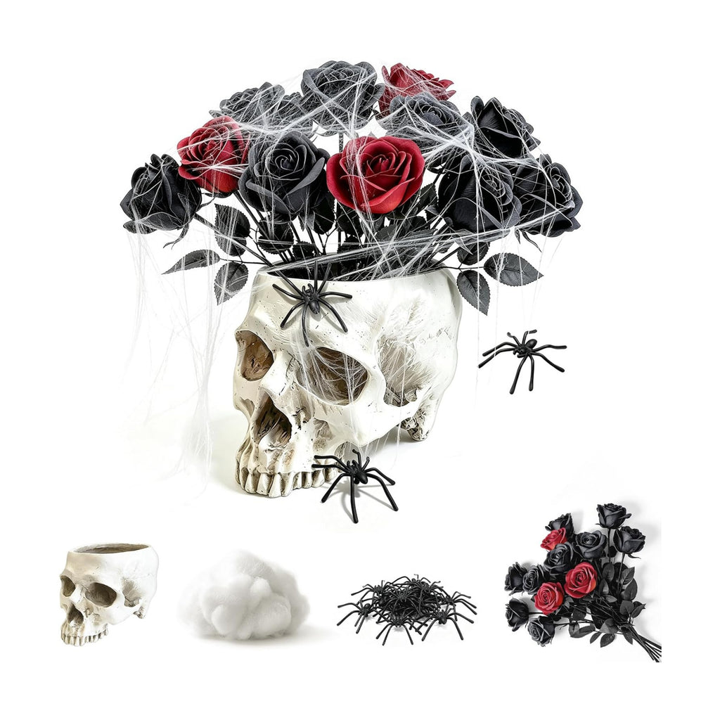 4 in 1 Gothic Halloween Skull Planter Centerpiece Table Decor Set