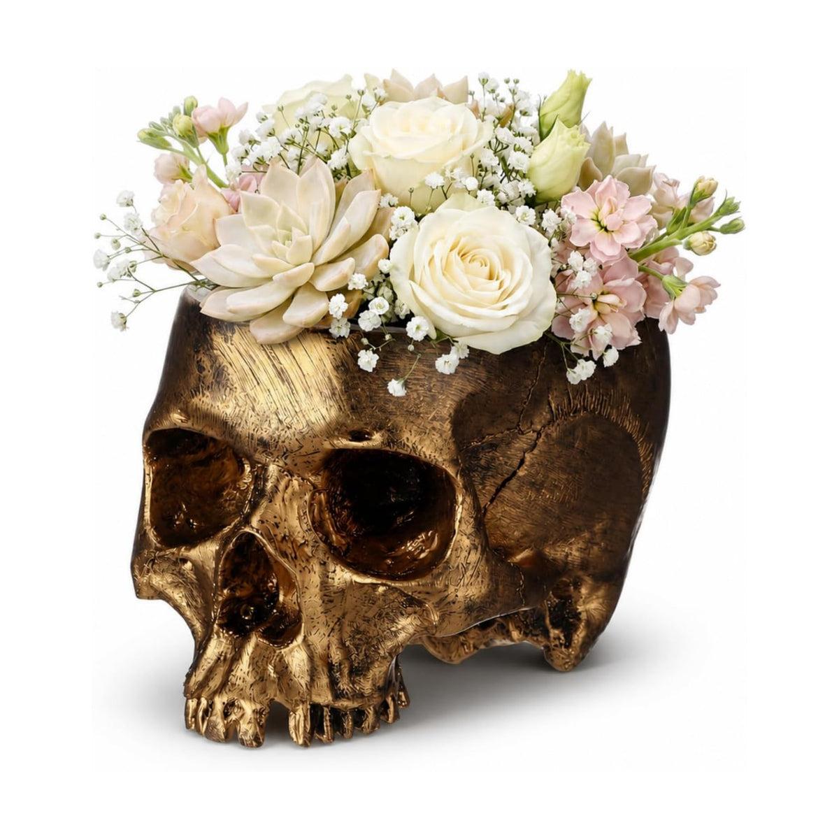 1 Pack Halloween Skull Planter, Gold, Retro
