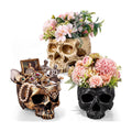 3 Pack Halloween Skull Planter, Beige Black Gold, Multiple Styles
