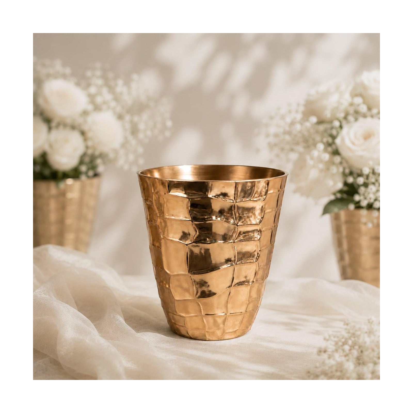 Efavormart 6 Pack Gold Hammered Planter Pots 5.5" – Indoor Decorative Plastic Plant Pots for Succulents, Flowers & Herbs