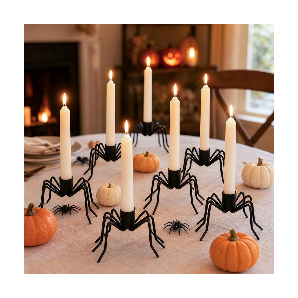 6 Pack Halloween Candle Holder - Metal Halloween Spider Candlestick Holders