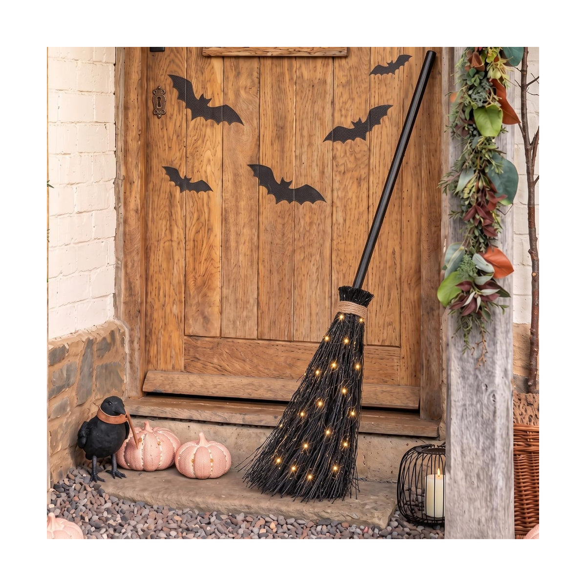Seenelling 40 Inch Halloween Witch Broom with LED Light, Black
