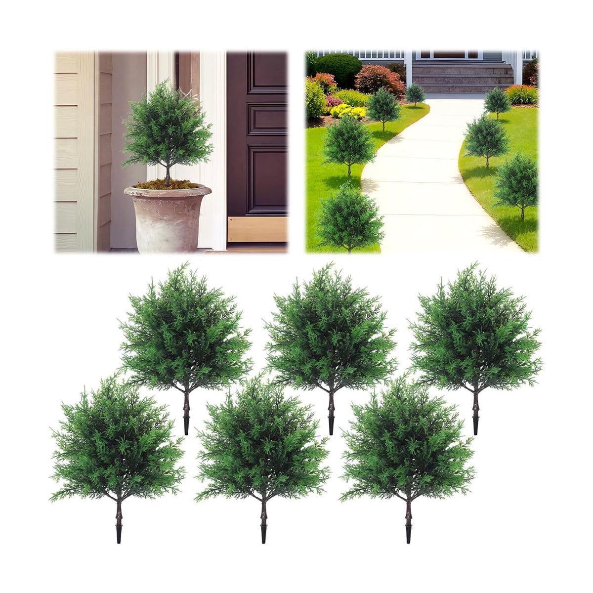 6 Pcs Outdoor Christmas Artificial Cedar Trees 16 Inches