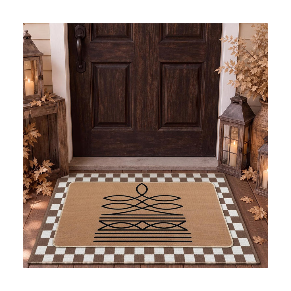 Tinideya 2 Pcs Western Door Mat Outdoor Cowboy Boot Stitch Welcome Mats