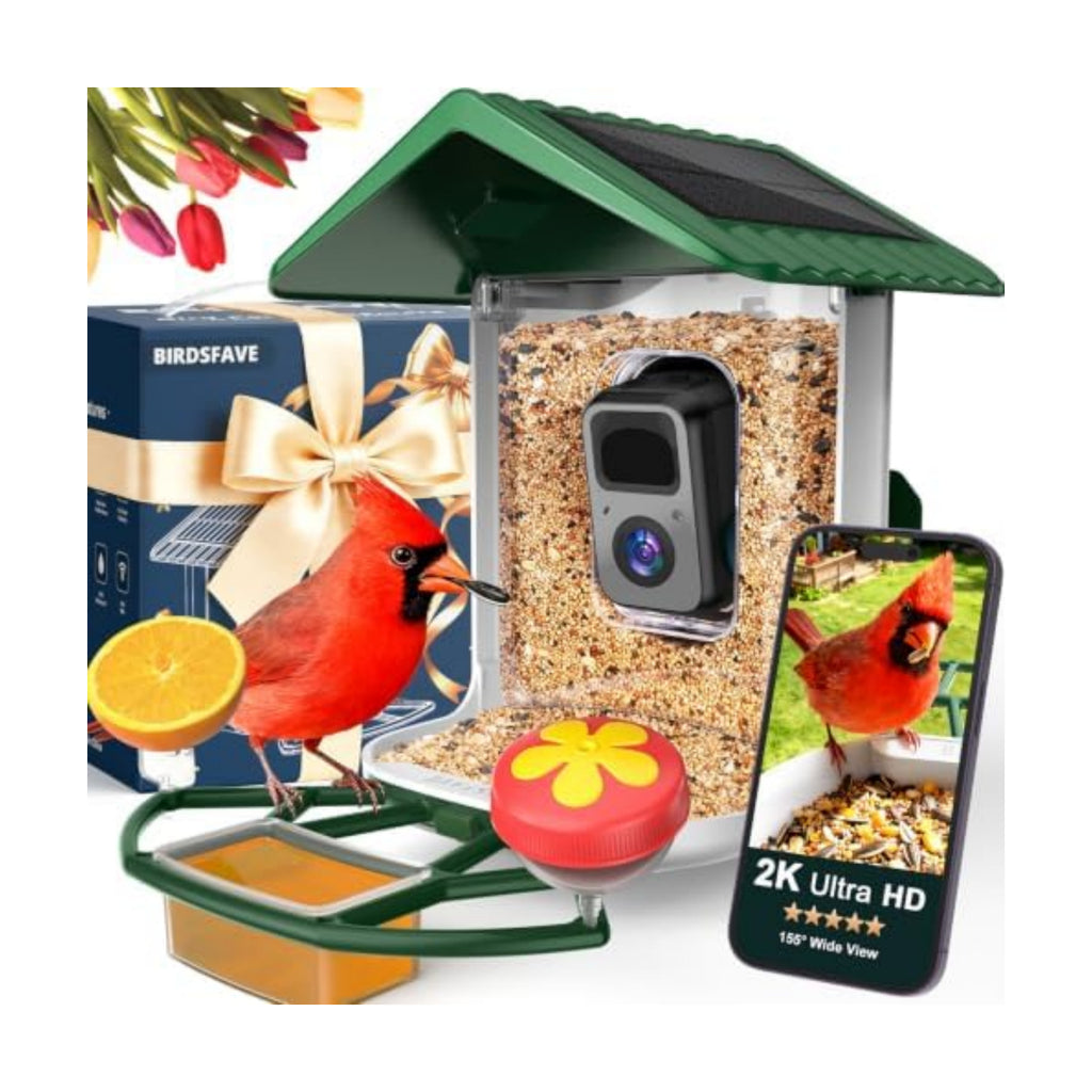 Smart Bird Feeder with Camera Solar Powered 2K Video AI Identify 32GB Card