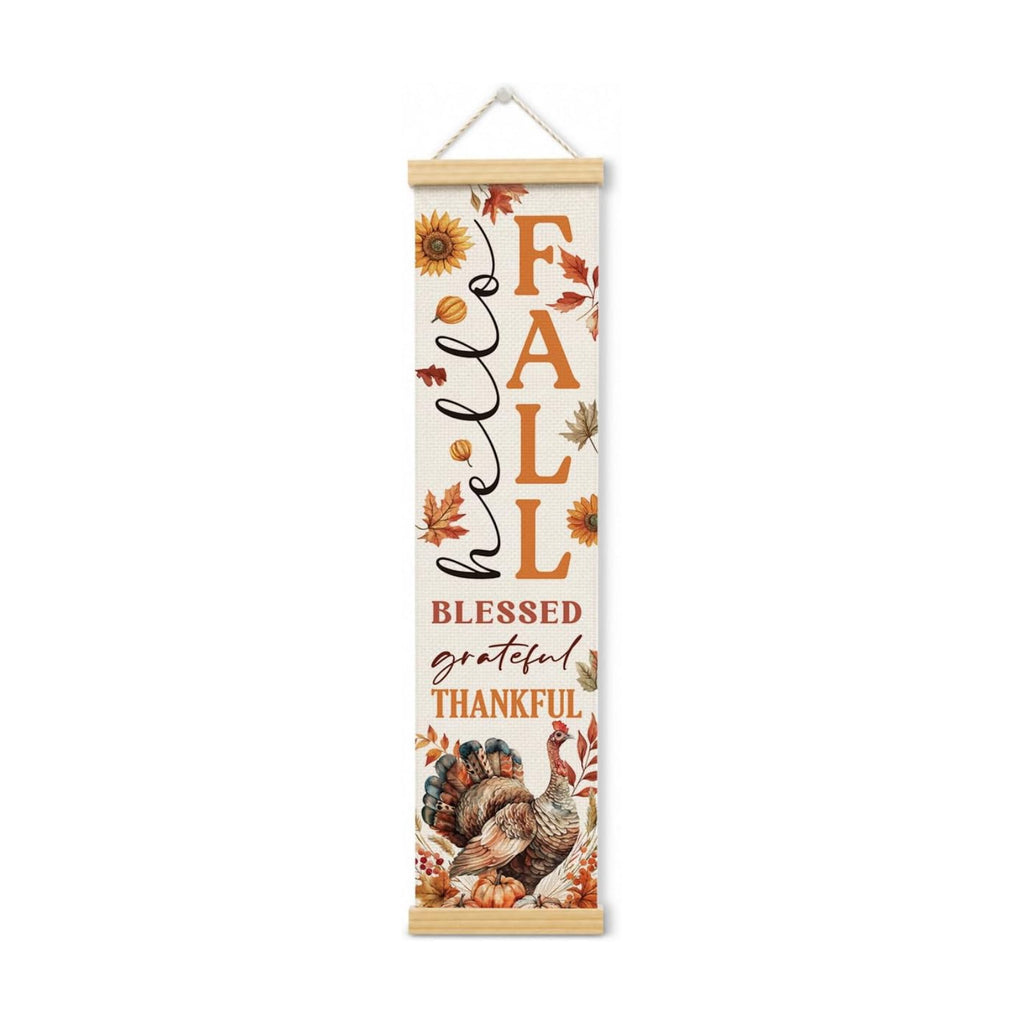 Fall Porch Decor Banner, Blessed Turkey Canvas Banner for Harvest Party