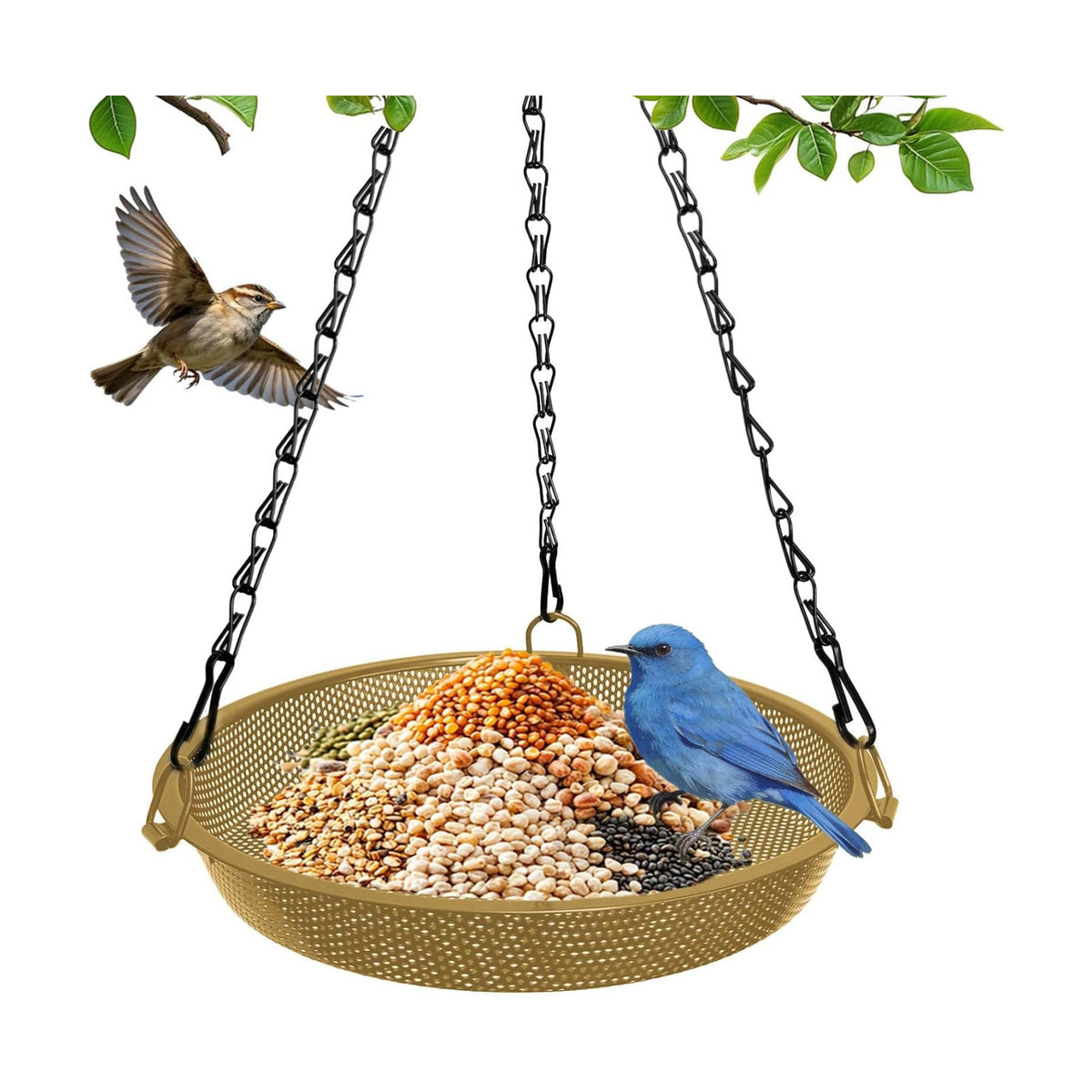 Hanging Platform Bird Feeder, 9 in, Matte Gold