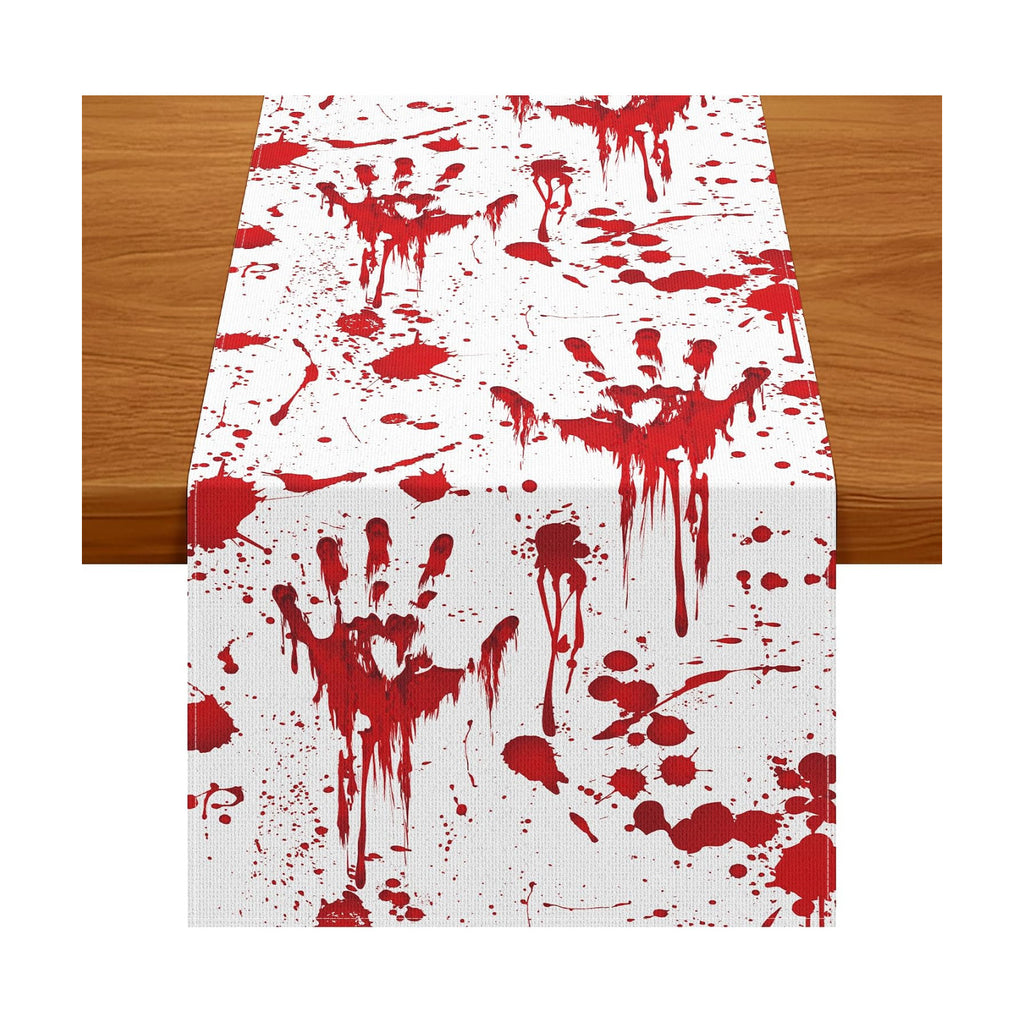 14 × 84" Halloween Table Runner, Blood Handprint Horrifying Halloween Decor