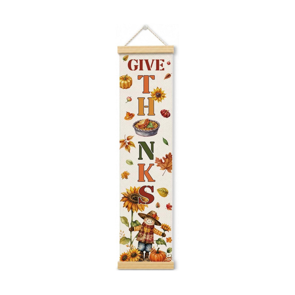 Fall Door Banner, Give Thanks Scarecrow Canvas Banner for Harvest Party